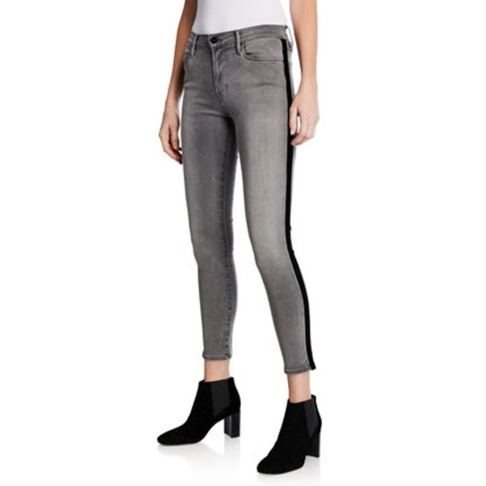 FRAME Denim Gray Cotton Blend Wash Le High Skinny Velvet Tux Ankle Jeans Size 24